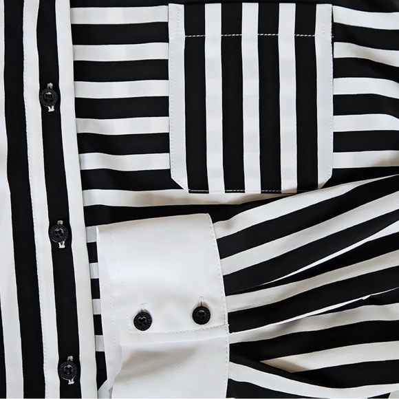Karl Lagerfeld Monochrome Striped Button Down Shirt - Picture 3 of 6